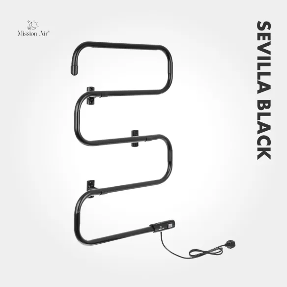 Grzejnik łazienkowy SEVILLA BLACK 100W czarny widok pod kątem