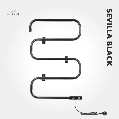 Grzejnik łazienkowy SEVILLA BLACK 100W czarny widok z przodu