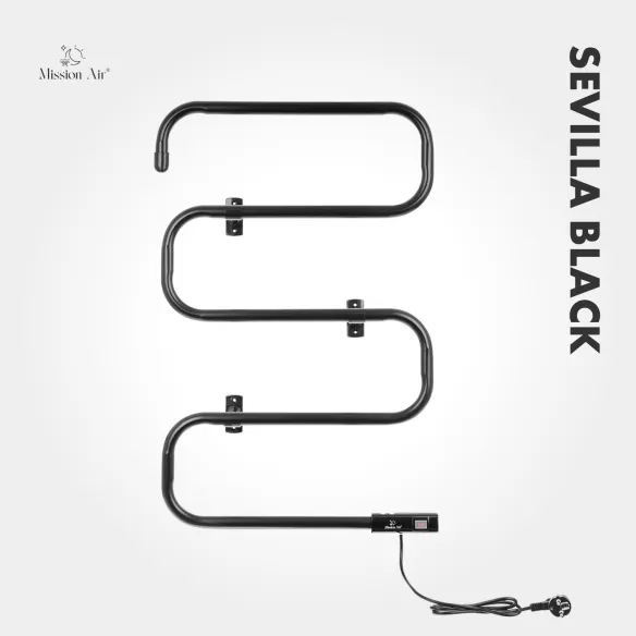 Grzejnik łazienkowy SEVILLA BLACK 100W czarny widok z przodu