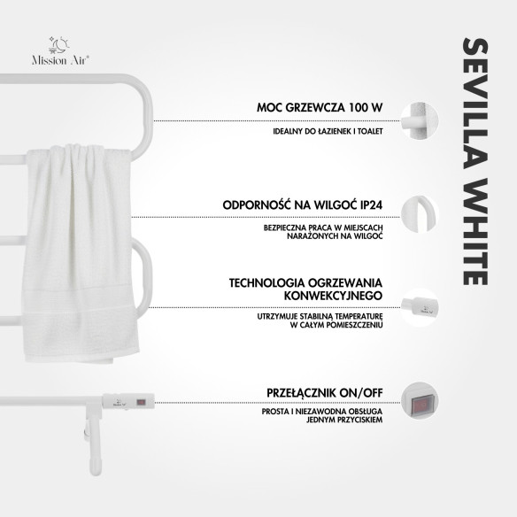 SEVILLA WHITE 100 W Bathroom Heater | IP24, Freestanding/Wall-Mounted, White