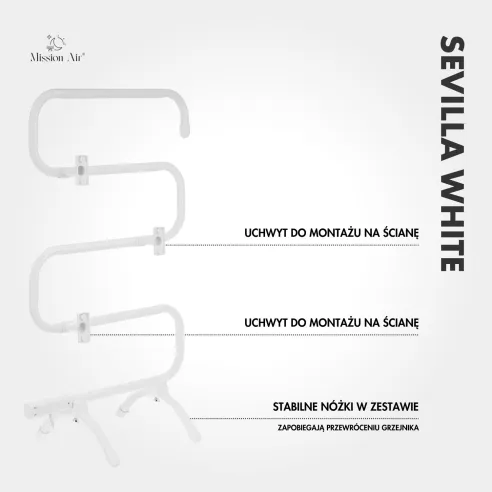 Grzejnik łazienkowy SEVILLA WHITE 100W biały zestaw montażowy