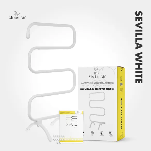 Grzejnik łazienkowy SEVILLA WHITE 100W biały zestaw z opakowaniem