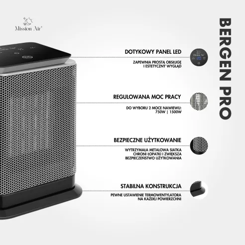 BERGEN PRO 1500 W Fan Heater | 2 Power Levels, Safety Protection, IP20