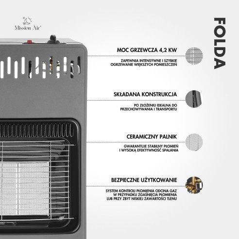 FOLDA 4.2 kW Folding Gas Heater | Portable LPG Heater, Hose + Regulator Included
