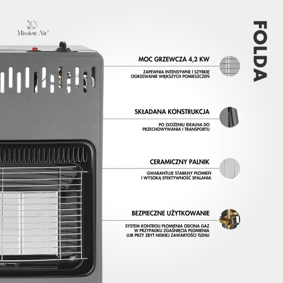 FOLDA 4.2 kW Folding Gas Heater | Portable LPG Heater, Hose + Regulator Included