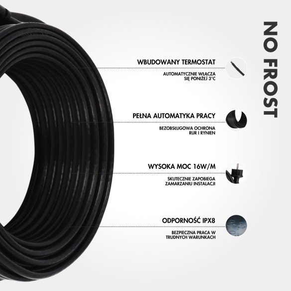 NO FROST Heating Cable with Thermostat | For Pipes & Installations in Winter