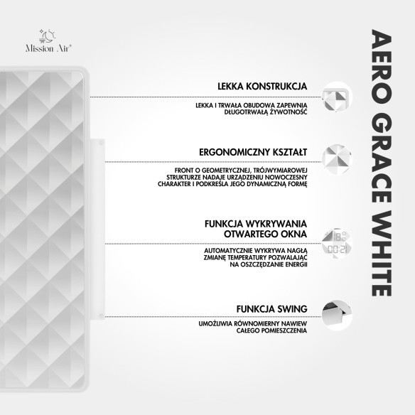 Kurtyna powietrzna AERO Grace 2000W PTC biała dane techniczne