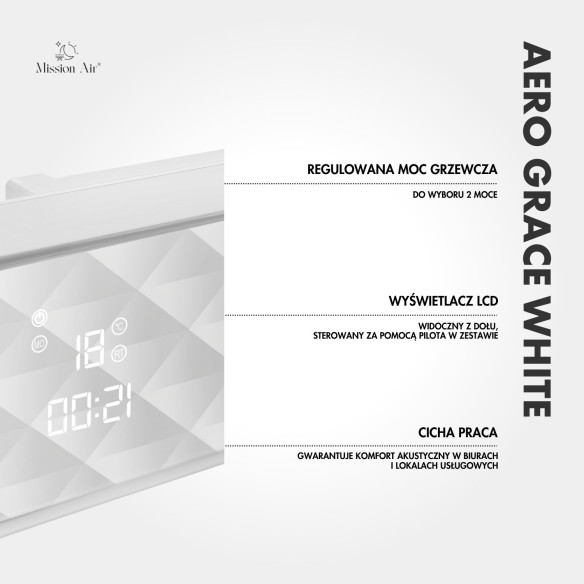 AERO Grace 2000 W PTC Air Curtain | 54 cm, White