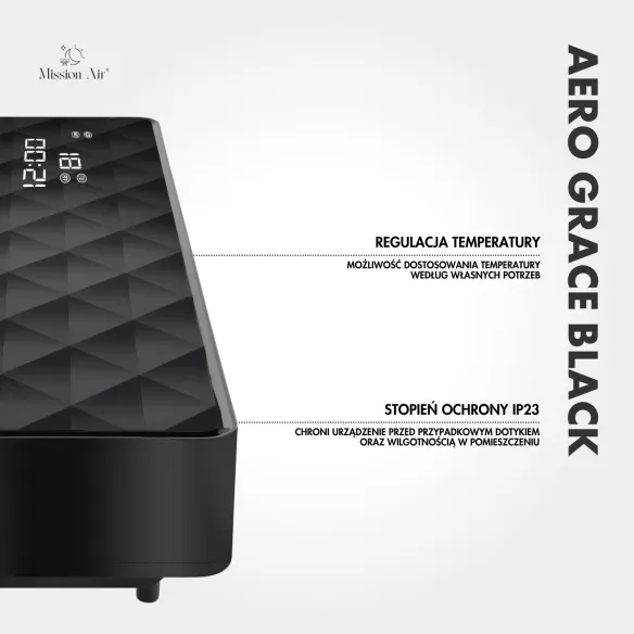 Kurtyna powietrzna AERO Grace 2000W PTC czarna schemat i informacje techniczne