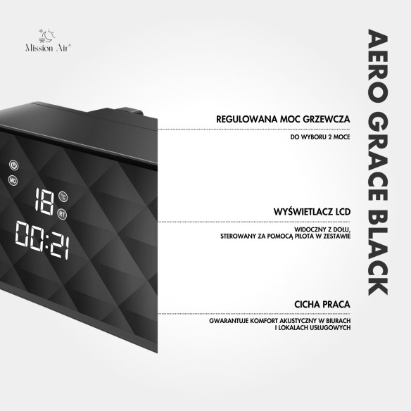 AERO Grace 2000 W PTC Air Curtain | 54 cm, Black