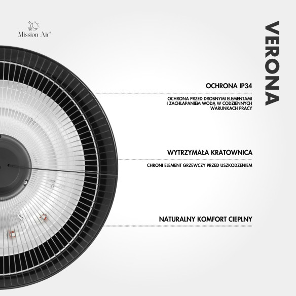 VERONA 1500 W Patio Infrared Heater | Hanging, IP34