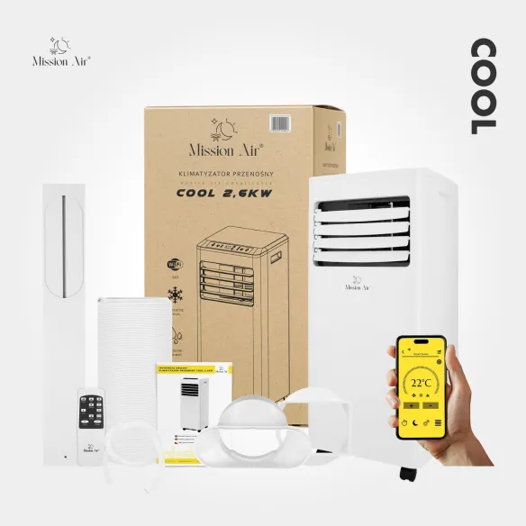 Zestaw sprzedażowy klimatyzatora COOL 2,6 kW – urządzenie i akcesoria