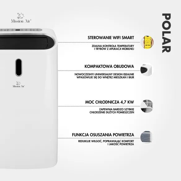 Funkcje klimatyzatora POLAR 4,7 kW – infografika