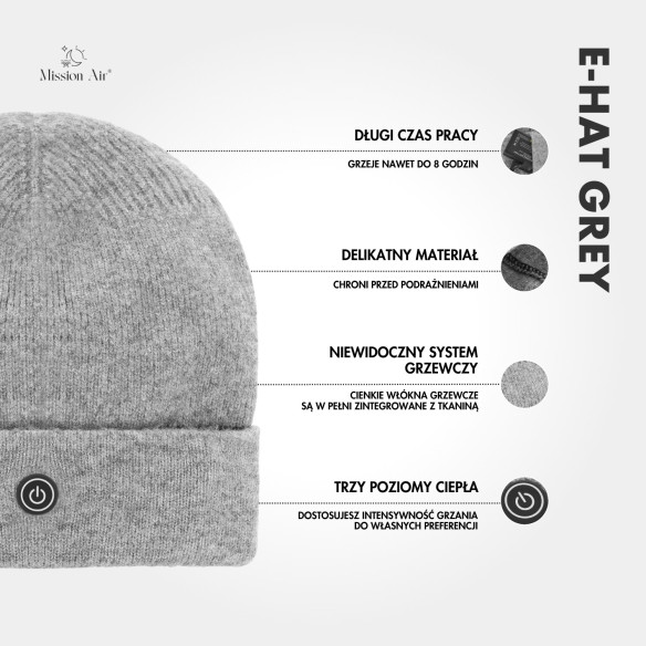E-HAT Grey Heated Winter Hat | USB Powered