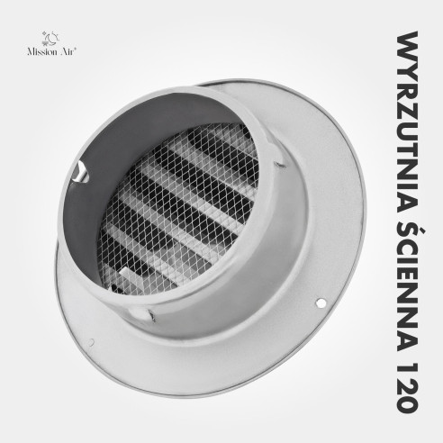 Mission Air 120 mm Wall Vent Outlet | Drip Cap, Protective Grille
