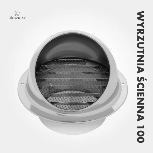 Wyrzutnia ścienna Mission Air 100 mm | Okapnik, kratka zabezpieczająca