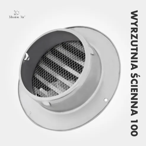 Wyrzutnia ścienna Mission Air 100 mm | Okapnik, kratka zabezpieczająca