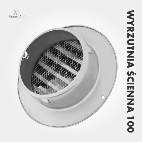Wyrzutnia ścienna Mission Air 100 mm | Okapnik, kratka zabezpieczająca
