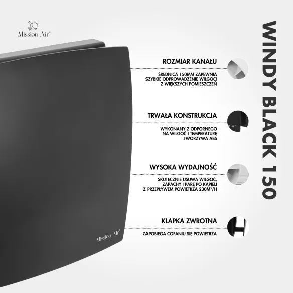 WINDY 150 mm Bathroom Fan | With Backdraft Shutter, Black