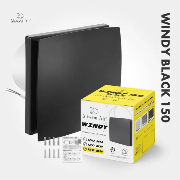 WINDY 150 mm Bathroom Fan | With Backdraft Shutter, Black