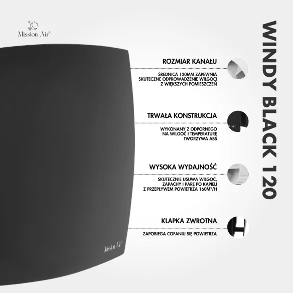 WINDY 120 mm Bathroom Fan | With Backdraft Shutter, Black