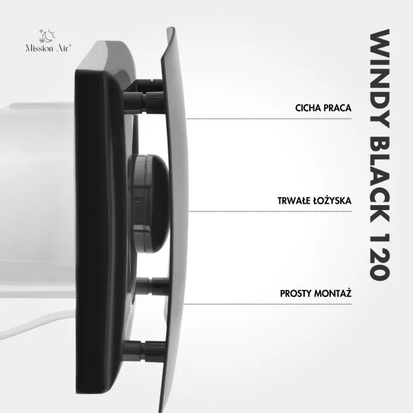 WINDY 120 mm Bathroom Fan | With Backdraft Shutter, Black