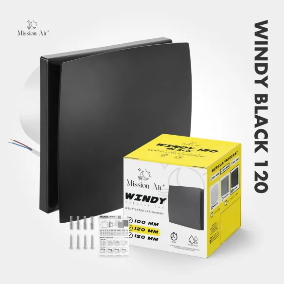 WINDY 120 mm Bathroom Fan | With Backdraft Shutter, Black