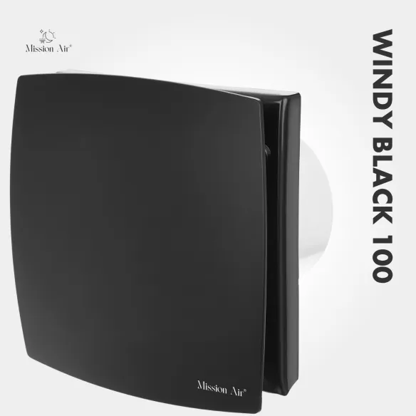 WINDY 100 mm Bathroom Fan | With Backdraft Shutter, Black