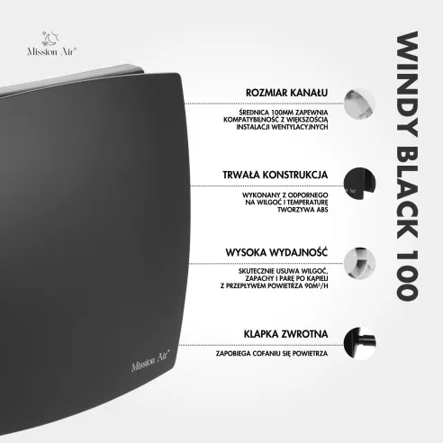 WINDY 100 mm Bathroom Fan | With Backdraft Shutter, Black