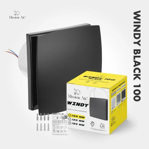 Wentylator łazienkowy WINDY 100 mm | z klapką zwrotną, Czarny