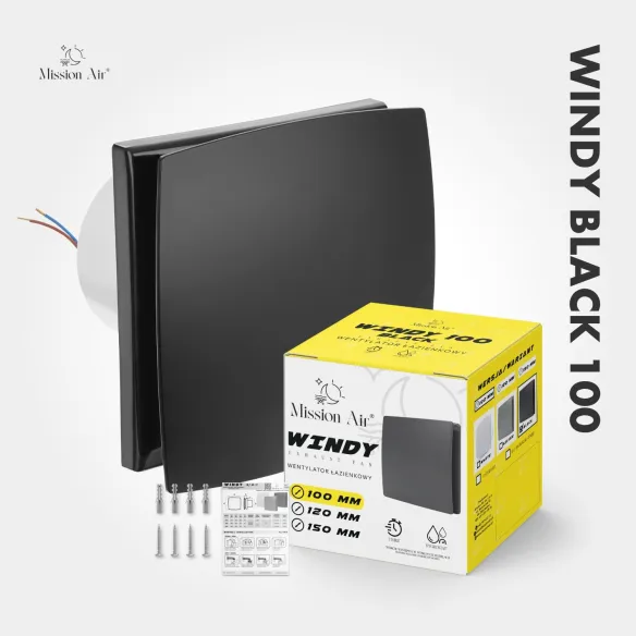 Wentylator łazienkowy WINDY 100 mm | z klapką zwrotną, Czarny