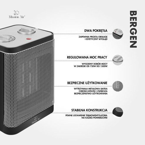 Termowentylator BERGEN 1500W | 2 Moce, Zabezpieczenia, IP20