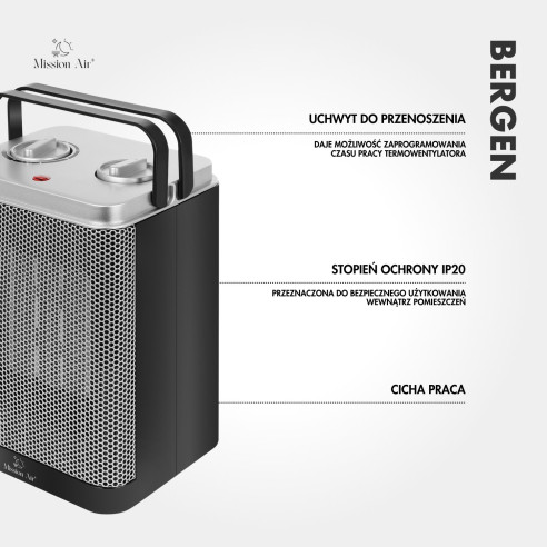Termowentylator BERGEN 1500W | 2 Moce, Zabezpieczenia, IP20