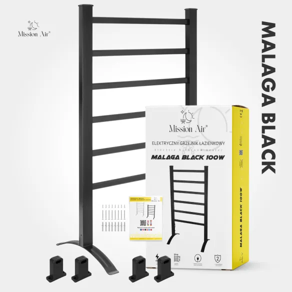 Grzejnik łazienkowy MALAGA BLACK 100 W | Drabinkowy, IP24 2w1