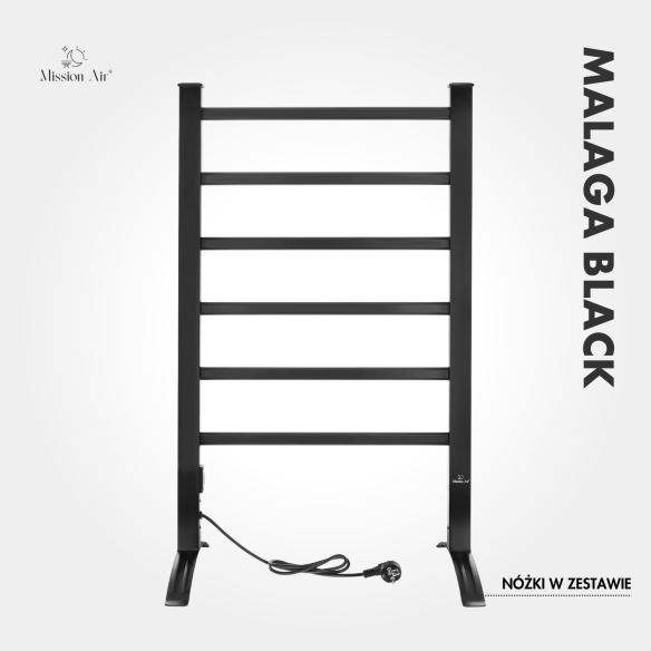 MALAGA BLACK 100 W Bathroom Ladder Heater | Electric, IP24, 2in1