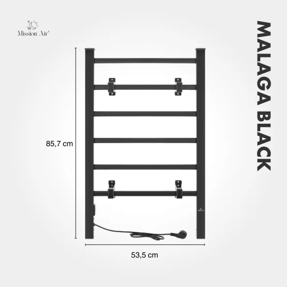 Grzejnik łazienkowy MALAGA BLACK 100 W | Drabinkowy, IP24 2w1