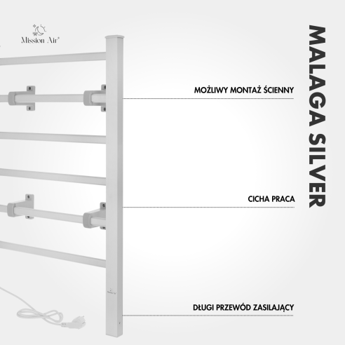MALAGA SILVER 100 W Bathroom Ladder Heater | Electric, IP24, 2-in-1