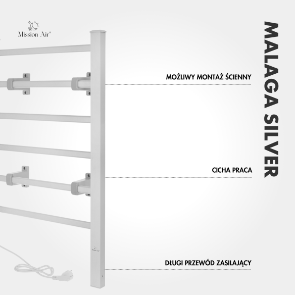 MALAGA SILVER 100 W Bathroom Ladder Heater | Electric, IP24, 2-in-1