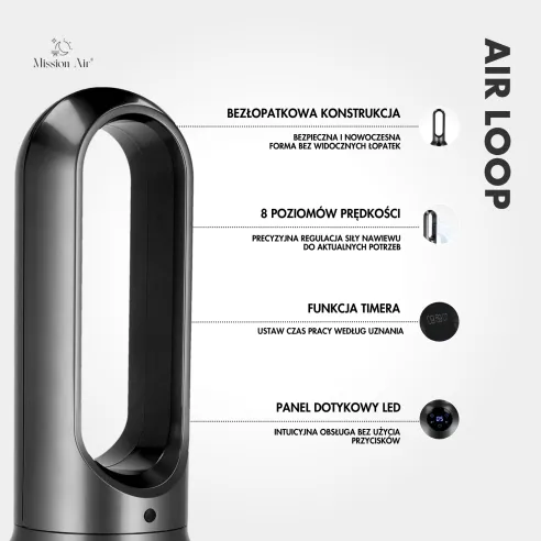 AirLoop Bladeless Fan | HEPA, 8 Speeds, 67 cm, Grey