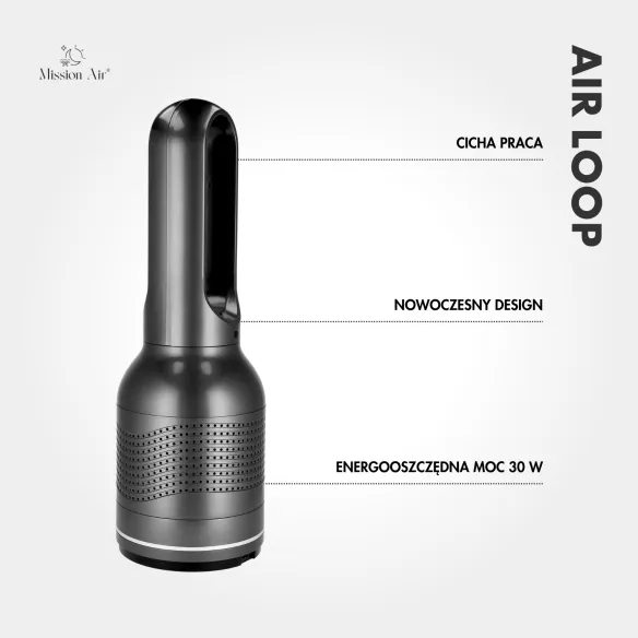 Wentylator bezłopatkowy AirLoop | HEPA, 8 prędkości, 67 cm | Szary