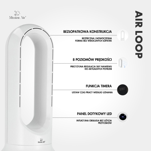 AirLoop Bladeless Fan | HEPA, 8 Speeds, 67 cm, White