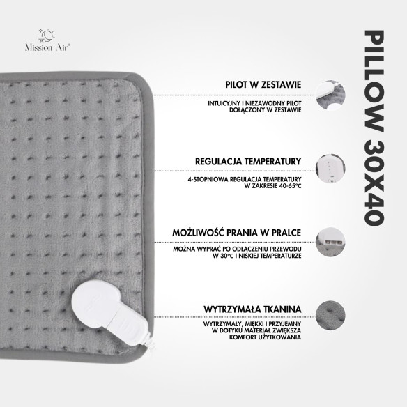 Poduszka grzewcza PILLOW 30×40 cm | Elektryczna, miękka