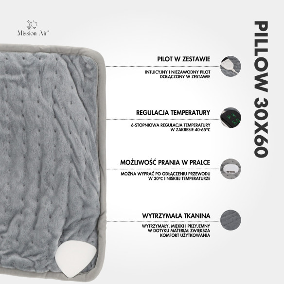 Poduszka grzewcza PILLOW 30×60 cm | Elektryczna, na plecy