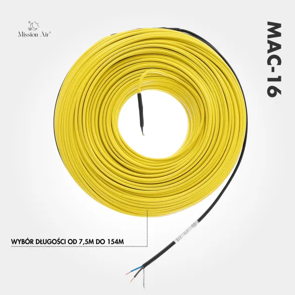 Przewód grzewczy MAC-16 | 16 W/mb, długość 7,5–154 m, wewnętrzny