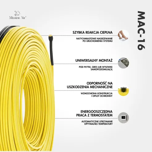 MAC-16 Heating Cable | 16 W/m, Length 7.5–154 m, Indoor Use