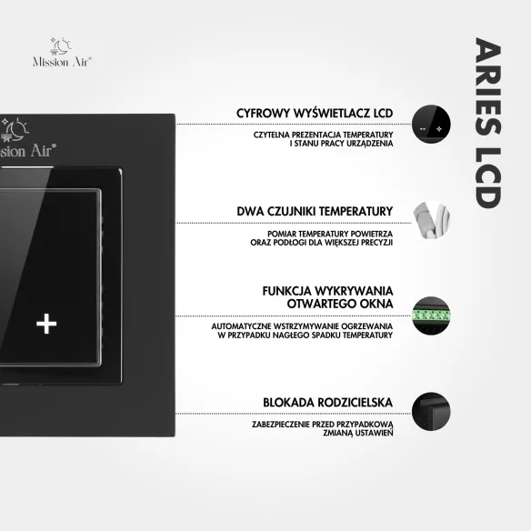 Regulator temperatury ARIES LCD pokojowy | Czarny