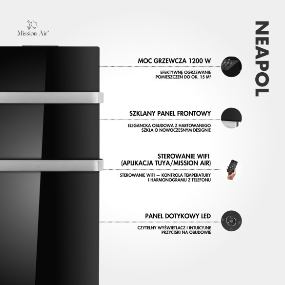 NEAPOL 1200 W Convector Heater | Glass Panel, WiFi, Black