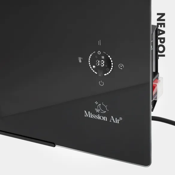 Grzejnik konwektorowy NEAPOL 1200 W | Szklany panel, WiFi, Czarny