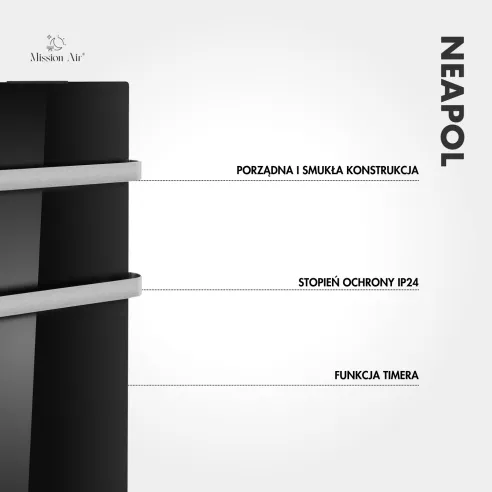 Grzejnik konwektorowy NEAPOL 1200 W | Szklany panel, WiFi, Czarny