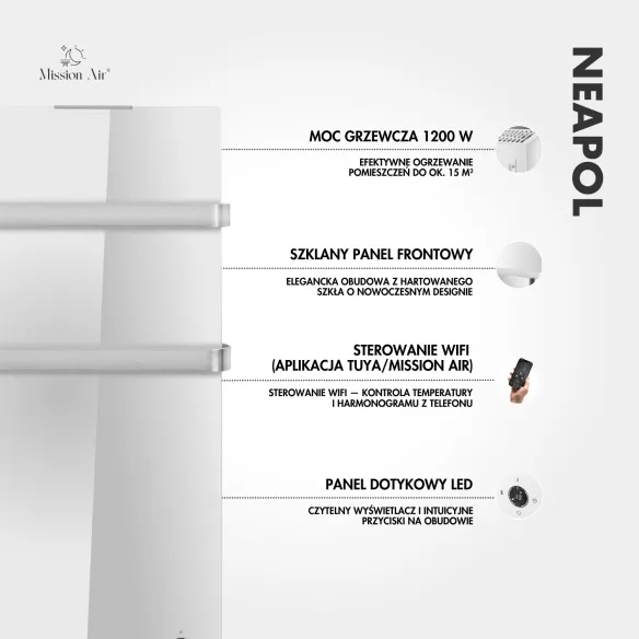 NEAPOL 1200 W Convector Heater | Glass Panel, WiFi, White